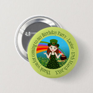 Sint Patrick's verjaardagsmeisje Dank je Ronde Button 5,7 Cm