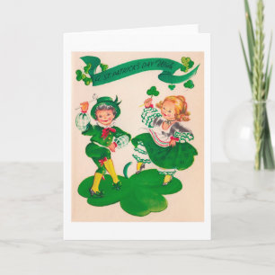 Sint-Patricksdag Jongen & Meisje, Vintage Kaart