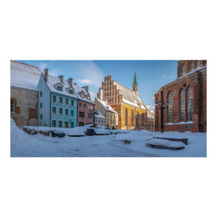 Sint-Peter kerk in de winter in Riga, Letland Foto Afdruk