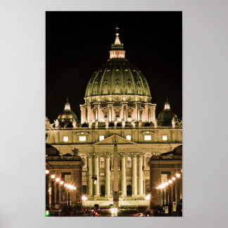 Sint-Peter's Basilica bij nacht Poster