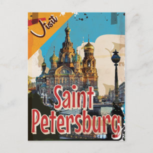 Sint-Petersburg, Rusland Vintage Reisposter Briefkaart