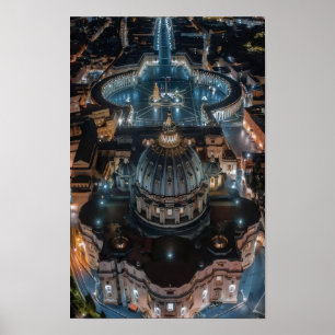 Sint-Pietersbasiliek en -plein 's nachts Poster