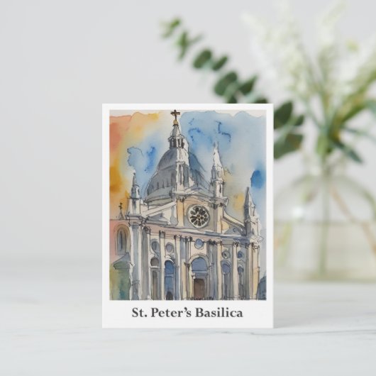 Sint-Pietersbasiliek Vaticaan Waterverf Reizen Briefkaart (Staand voorkant)