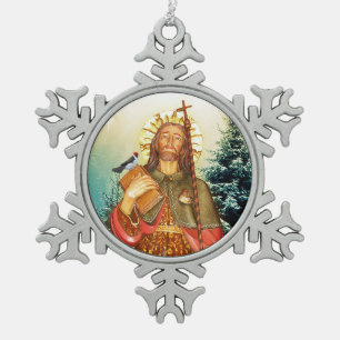 Sint-Rocco Winter Kardinaal Pewter Snowflake Tin Sneeuwvlok Ornament