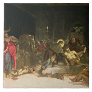 Sint Roch Curing the Plague Tegeltje