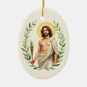 Sint Sebastiaan Gods Vrede en Zegen Schriftuur Keramisch Ornament