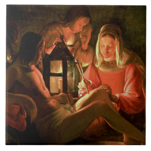 Sint Sebastian met de Heilige Vrouw (olie op blik) Tegeltje