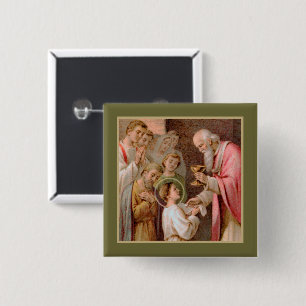 Sint Tarcisius die de Eucharist ontvangt (BL 02) Vierkante Button 5,1 Cm