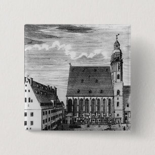 Sint Thomas Church en School in Leipzig, 1723 Vierkante Button 5,1 Cm