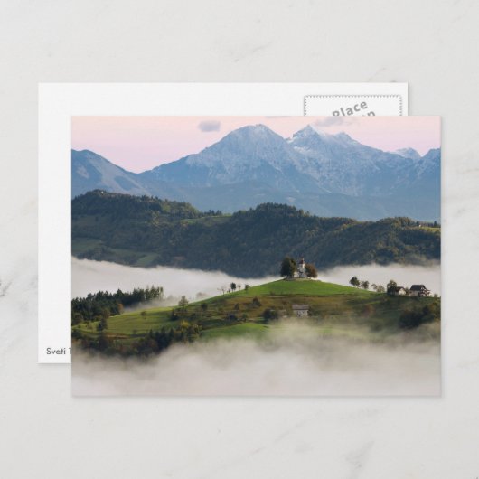 Sint Thomas kerk met bergen in Slovenië kaart (Voorkant / Achterkant)