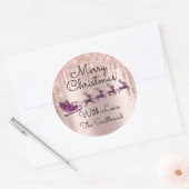 Sinterkerstnaam Roos Santa Sleigh Drip Paars Ronde Sticker (Envelop)