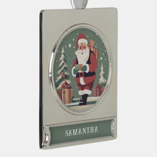 Sinterklaas aangepaste midden eeuw moderne kerst verzilverd banner ornament (Rechts)