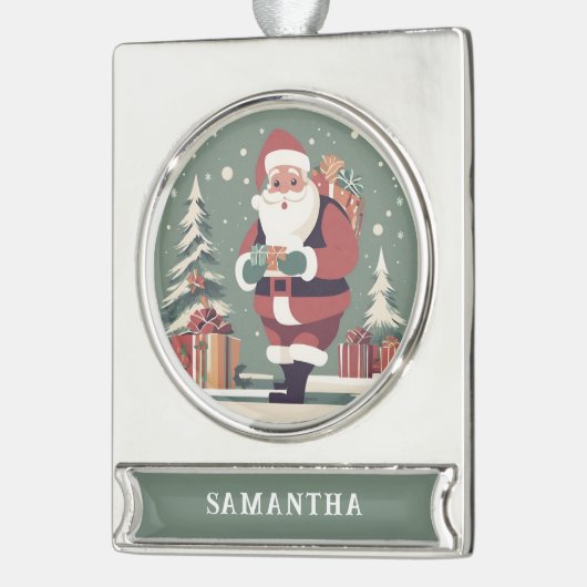 Sinterklaas aangepaste midden eeuw moderne kerst verzilverd banner ornament (Links)