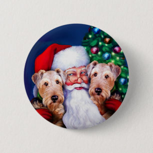 Sinterklaas' Airedale Terriers met Kerstmis Ronde Button 5,7 Cm