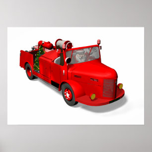 Sinterklaas die een brandwagen bestuurt poster