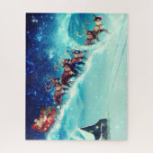 Sinterklaas die met rendiervis vliegt legpuzzel (Verticaal)