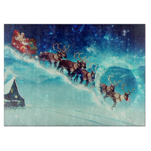 Sinterklaas die met rendiervis vliegt snijplank (Voorkant)