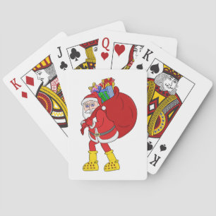 Sinterklaas draagt grote gele laarzen pokerkaarten
