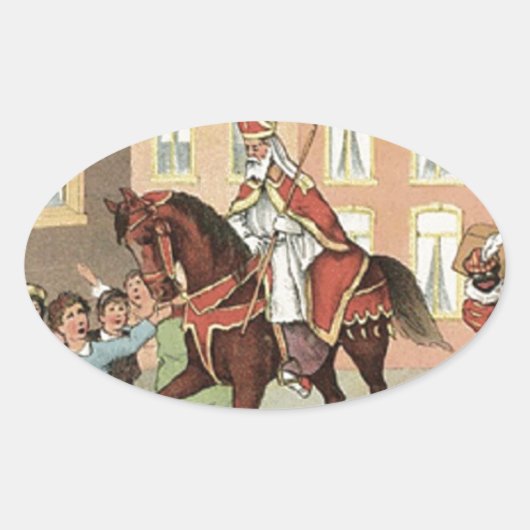 Sinterklaas Dutch St. Nick  St. Nicholas Ovale Sticker (Voorkant)