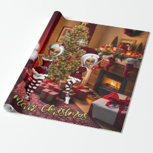 Sinterklaas en elfen na het werk. cadeaupapier