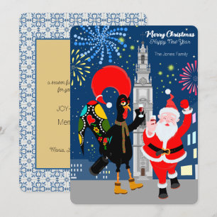 Sinterklaas en Haan toast op het nieuwe jaar Kaart