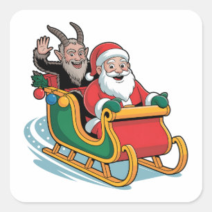 Sinterklaas en Krampus Kwaadaardig Donker Kerstmis Vierkante Sticker