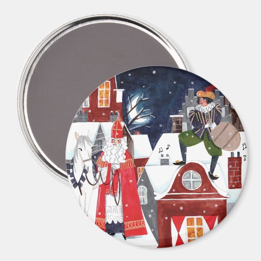 Sinterklaas en Piet op de daken van Amsterdam Magneet (Voorkant / Achterkant)