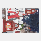 Sinterklaas en Piet op de daken van Amsterdam Pos Theedoek (Horizontaal)