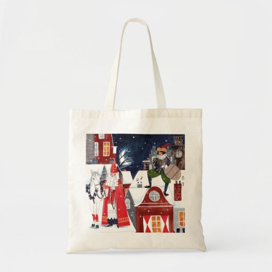 Sinterklaas en Piet op de daken van Amsterdam Tote Bag (Voorkant)