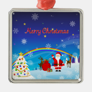 Sinterklaas en rendier metalen ornament