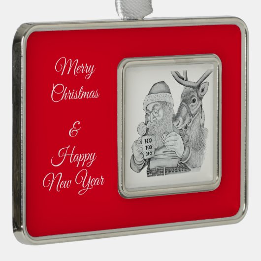 Sinterklaas en rendier verzilverd kader ornament (Rechts)