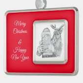 Sinterklaas en rendier verzilverd kader ornament (Links)