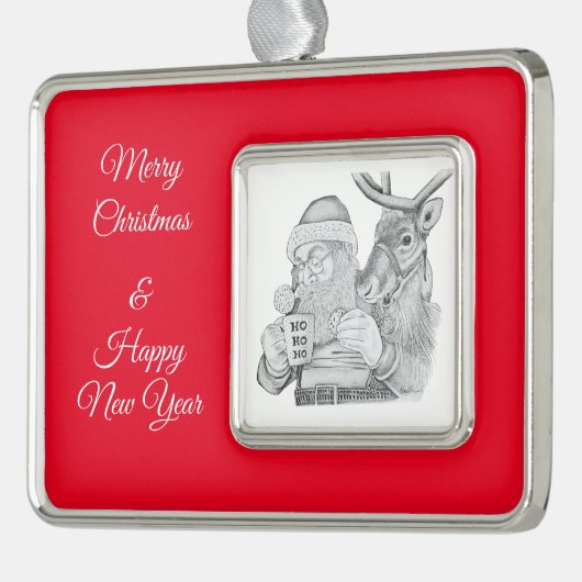 Sinterklaas en rendier verzilverd kader ornament (Links)