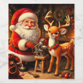 Sinterklaas en rendier wijn etiket (Enkel label)