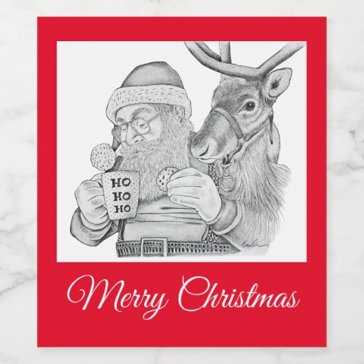 Sinterklaas en rendier wijn etiket (Enkel label)