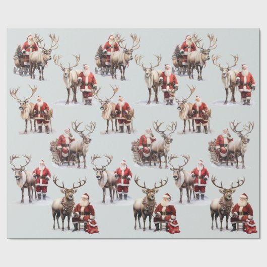 Sinterklaas en rendieren Waterverf Kerstmis Cadeaupapier (Vlak)