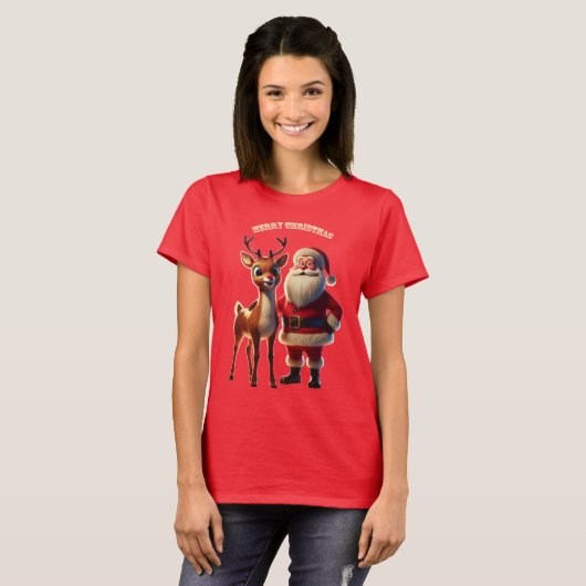 Sinterklaas en Rudolph de Roodneus Rendier URM T-shirt (Voorkant volledig)