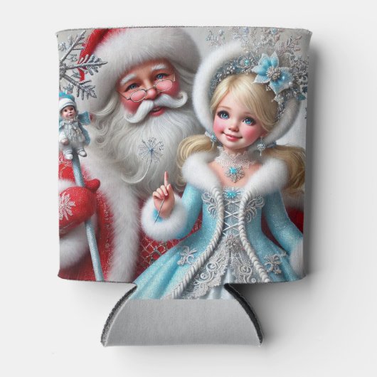 Sinterklaas en Sneeuw Mainen in een Winter Wonderl Blikjeskoeler (Voorkant)