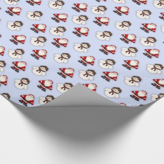 Sinterklaas en sneeuwman inpakpapier (blauw) (Hoek)