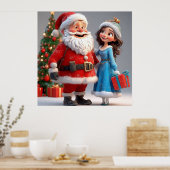 Sinterklaas en sneeuwmeisje vieren kerst poster (Keuken)