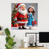 Sinterklaas en sneeuwmeisje vieren kerst poster (Thuiskantoor)