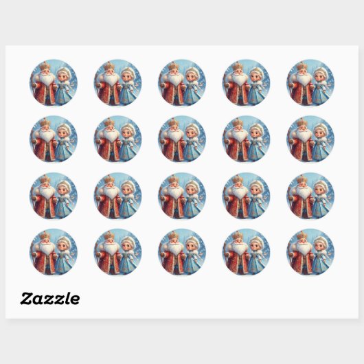 Sinterklaas en sneeuwmeisje vieren kerst ronde sticker (Vel)