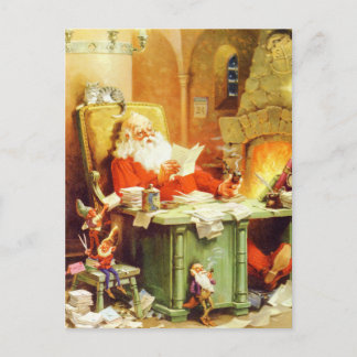 Sinterklaas en zijn elfen controleren zijn lijst feestdagenkaart