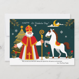 Sinterklaas en Zijn Paard Nacht Vakantiekaart Feestdagenkaart