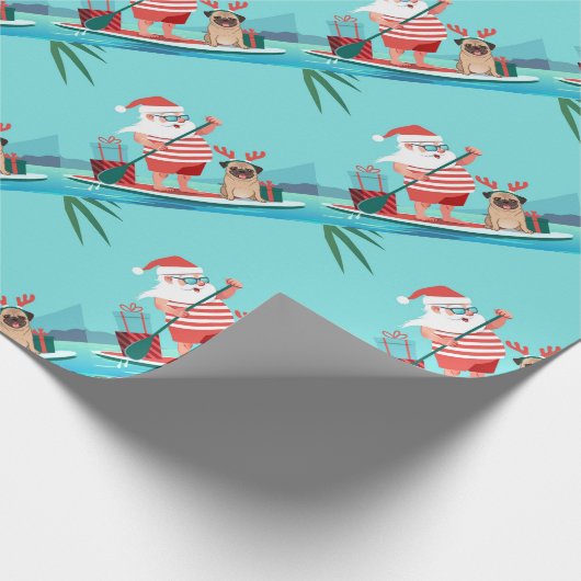 Sinterklaas en zijn pug op een surfbord cadeaupapier (Hoek)