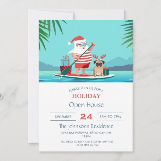 Sinterklaas en zijn pug op een surfbord kaart (Voorkant)