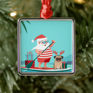 Sinterklaas en zijn pug op een surfbord metalen ornament