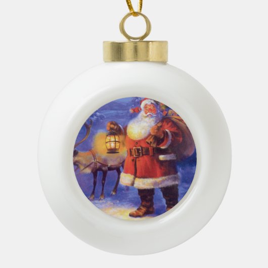 Sinterklaas en zijn rendier keramische bal ornament (Voorkant)
