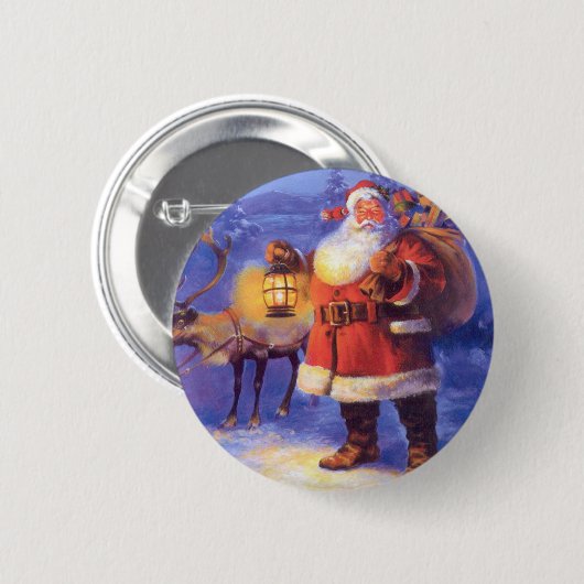 Sinterklaas en zijn rendier ronde button 5,7 cm (Voorkant /achterkant)