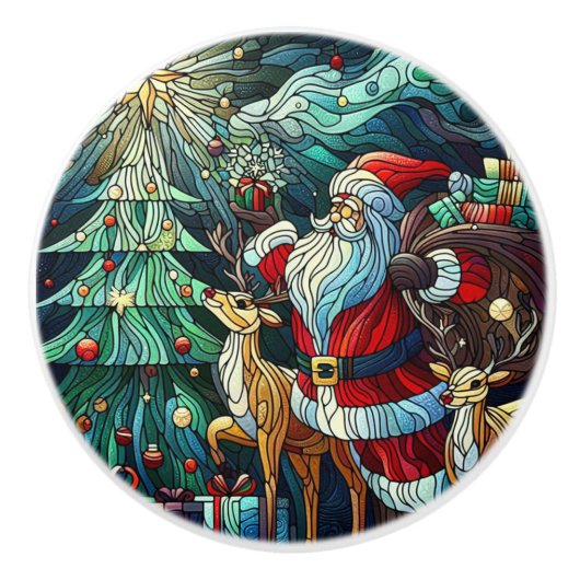 Sinterklaas en zijn rendierdragende geschenken keramische knop (Voorkant)